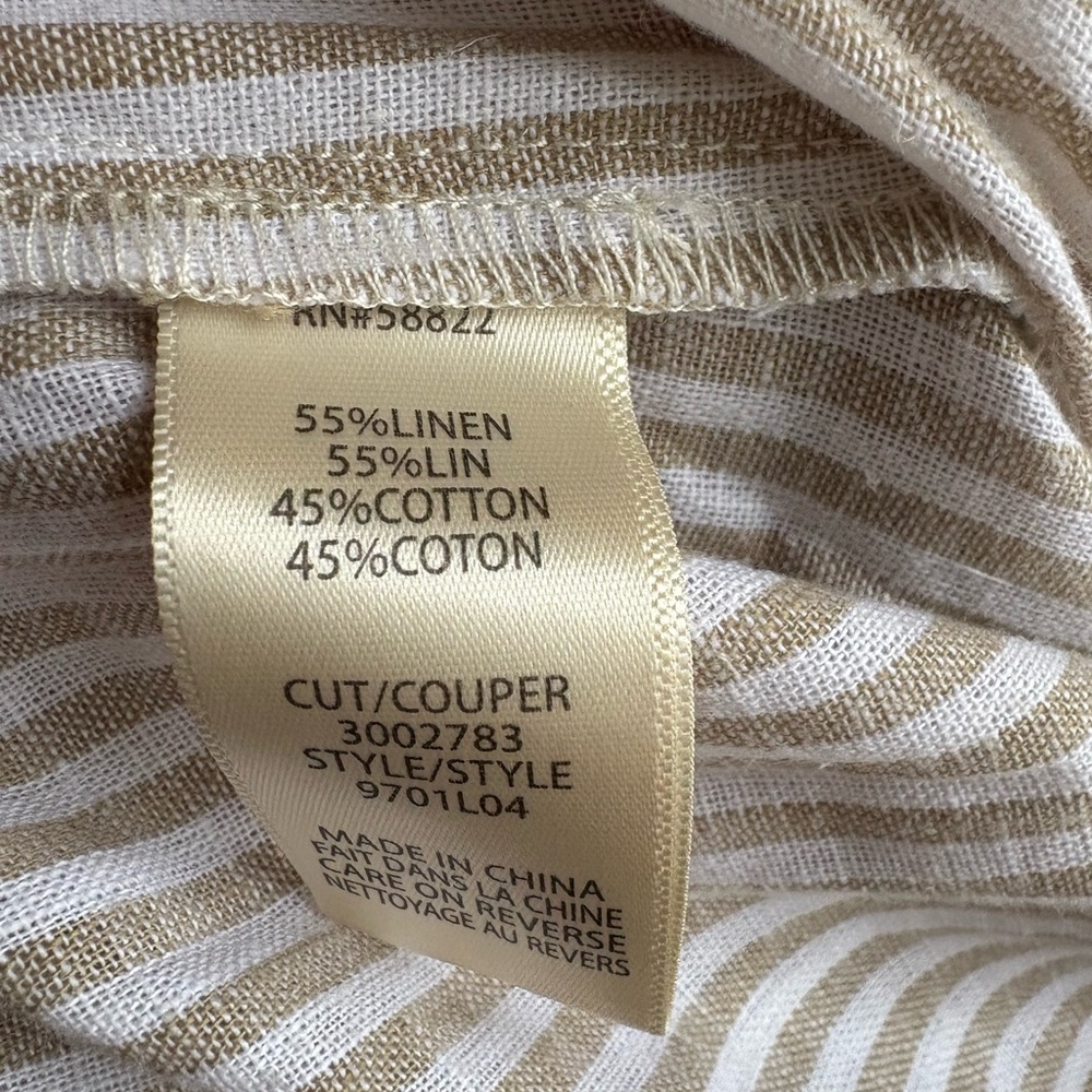 Linen Cotton Blend White and Beige Striped Wide-Leg Pants Size XS - Picture 4 of 6
